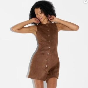 Women's Faux Suede Button-Front Mini A-Line Dress - Wild Fable XXL